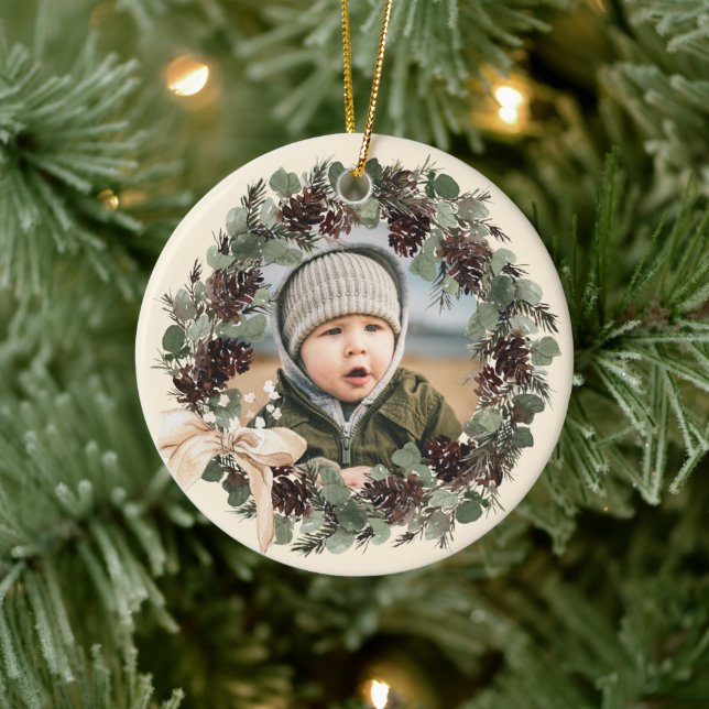 Adorno De Cerámica Boho Wreath Photo Keepsake (Árbol)