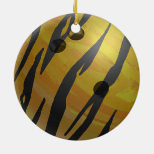 Adorno De Cerámica Bola de Boliche Amarillo Tigre