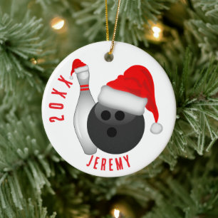 Adorno De Cerámica Bola de Boliche y Pin de Navidad