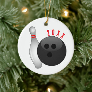 Adorno De Cerámica Bola de Boliche y Pin de Navidad
