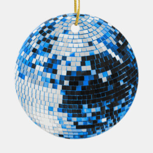 Adorno De Cerámica Bola de discoteca retro brillo purpurina azul cump