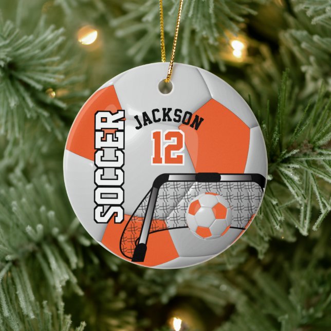 Adorno De Cerámica Bola de fútbol naranja y blanca (Árbol)