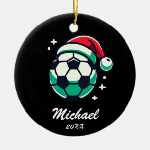 Adorno De Cerámica Bola de fútbol Navidad personalizada con Santa Hat