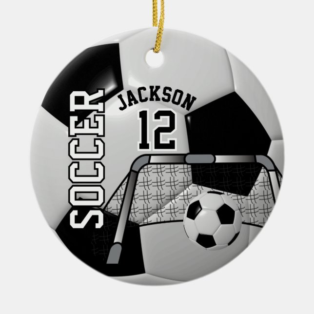 Adorno De Cerámica ⚽ bola de fútbol personalizada en blanco y negro (Frente)