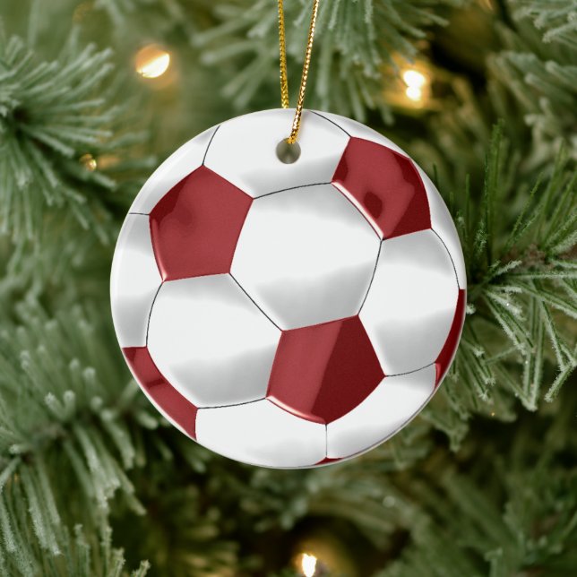 Adorno De Cerámica Bola de fútbol roja y blanca (Árbol)