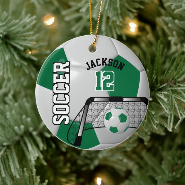 Adorno De Cerámica Bola de fútbol verde y blanco oscuro (Árbol)
