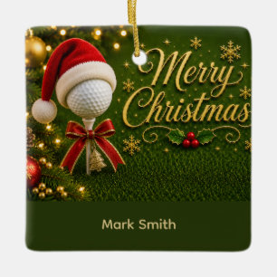 Adorno De Cerámica Bola de Golf con Tema de Navidad