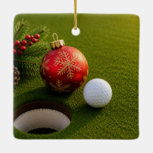 Adorno De Cerámica Bola de Golf con Tema de Navidad