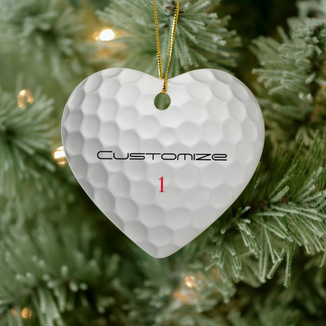 Adorno De Cerámica Bola de golf con texto y número personalizados (Árbol)