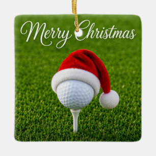 Adorno De Cerámica Bola de golf de Navidad con sombrero de Santa en t