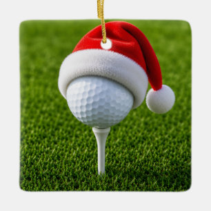 Adorno De Cerámica Bola de golf de Navidad con sombrero de Santa en t