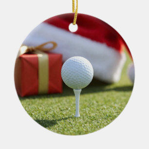 Adorno De Cerámica Bola de golf de Navidad con sombrero de Santa en t