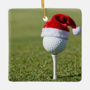 Adorno De Cerámica Bola de golf de Navidad con sombrero de Santa en t
