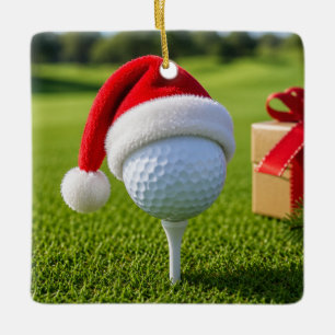 Adorno De Cerámica Bola de golf de Navidad con sombrero de Santa en t