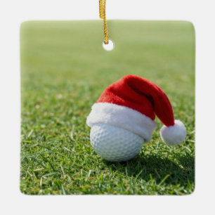 Adorno De Cerámica Bola de golf de Navidad con sombrero de Santa en t
