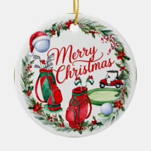 Adorno De Cerámica Bola de golf y bolsa de Navidad