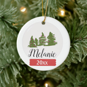 Adorno De Cerámica Bola de Nieve de Navidad y Doodle de Árbol