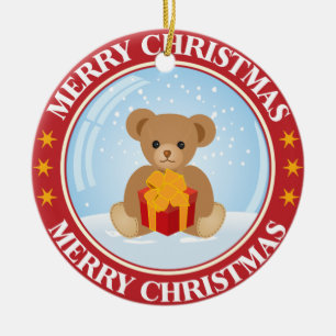 Adorno De Cerámica Bola de nieve preciosa del navidad con el oso