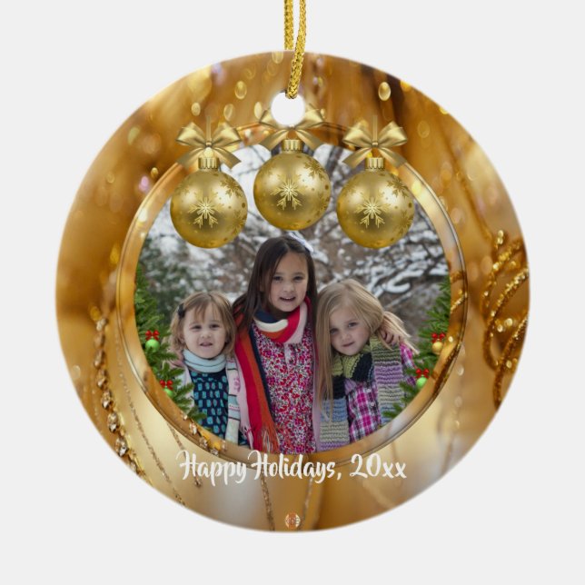 Adorno De Cerámica Bola elegante del navidad del oro (Frente)