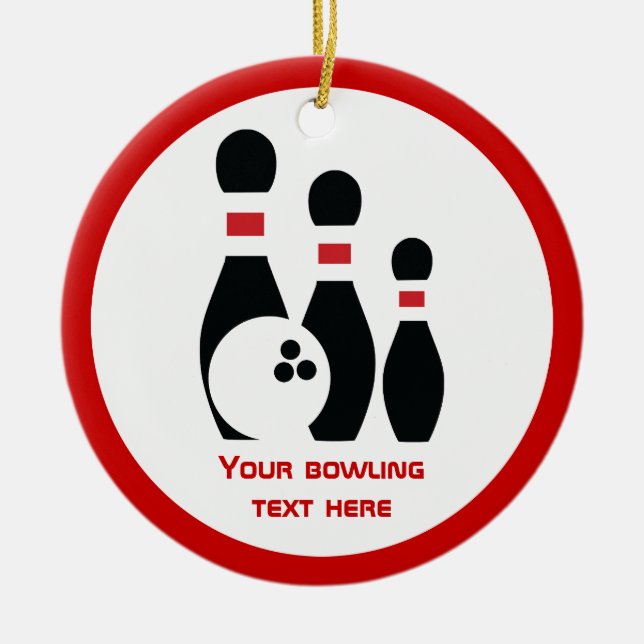 Adorno De Cerámica Bolas de boliche y personalizado rojo negro (Frente)