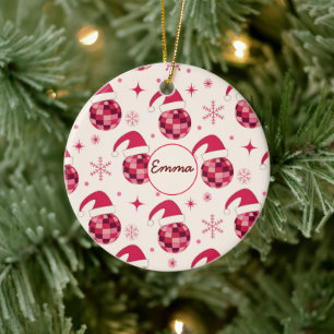 Adorno De Cerámica Bolas de Disco de Navidad Groovy Santa Nombre Pers