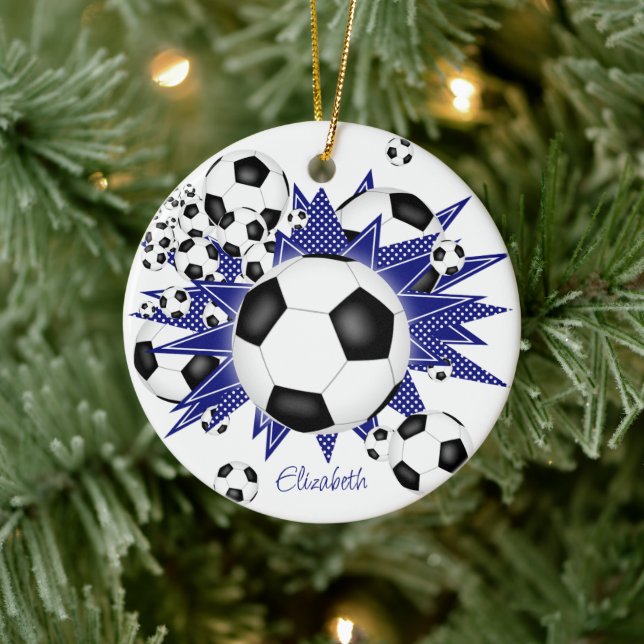 Adorno De Cerámica bolas de fútbol chicas estrellas azules (Árbol)