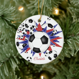 Adorno De Cerámica bolas de fútbol chicas estrellas rojas azules