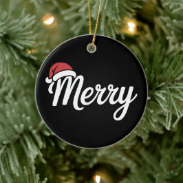 Adorno De Cerámica Bold Black Merry Christmas Santa Hat