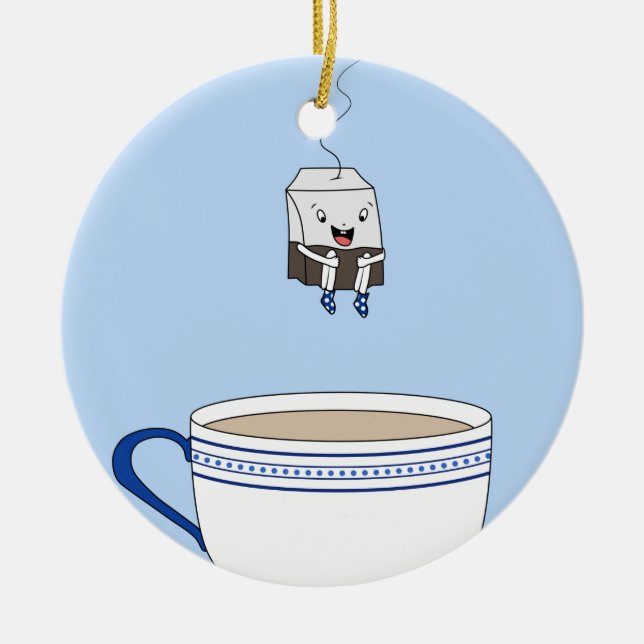 Adorno De Cerámica Bolsa de té saltando en taza (Frente)