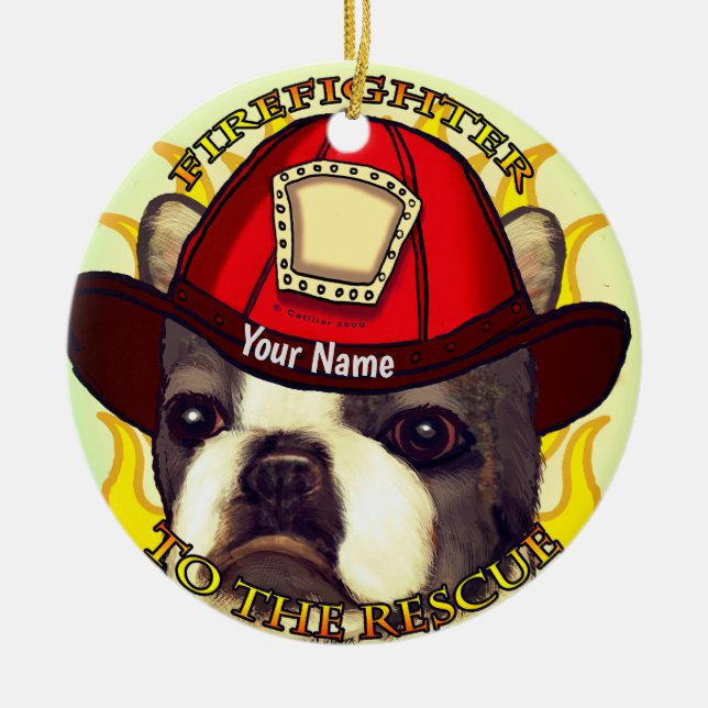 Adorno De Cerámica Bombardero de Boston Terrier (Frente)