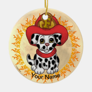 Adorno De Cerámica Bombero cachorro 