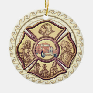 Adorno De Cerámica Bombero Cruz de Malta