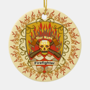 Adorno De Cerámica Bombero de Escudo de Cráneo