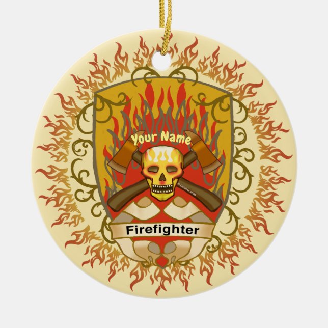 Adorno De Cerámica Bombero de Escudo de Cráneo  (Frente)