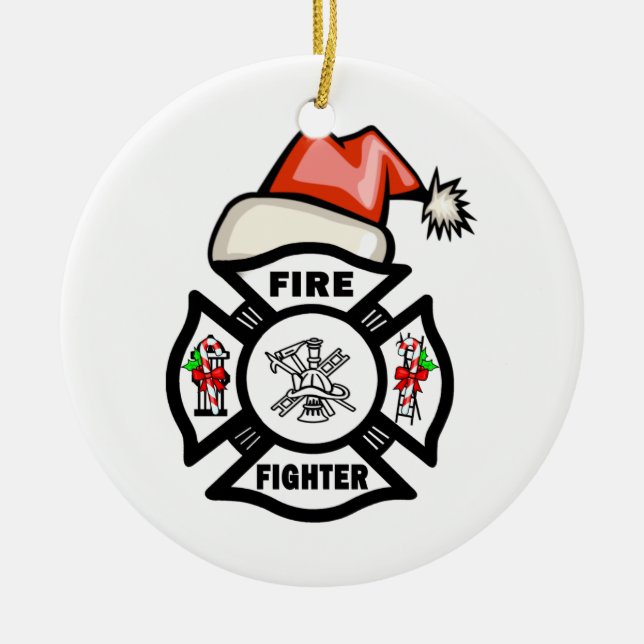 Adorno De Cerámica Bombero Papá Noel (Frente)