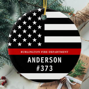 Adorno De Cerámica Bombero Personalizado Fireman Línea Roja Delgada