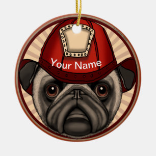 Adorno De Cerámica Bombero Pug