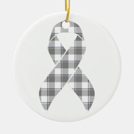 Adorno De Cerámica Bone Cancer Awareness Plaid Gray Ribbon