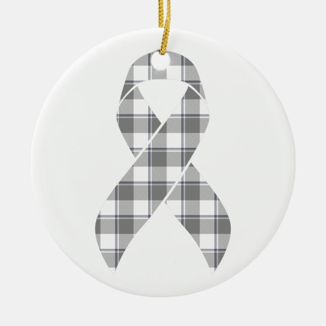 Adorno De Cerámica Bone Cancer Awareness Plaid Gray Ribbon (Frente)