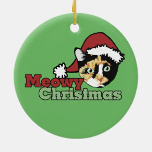 Adorno De Cerámica Bonita Merry Christmas Meow Cat