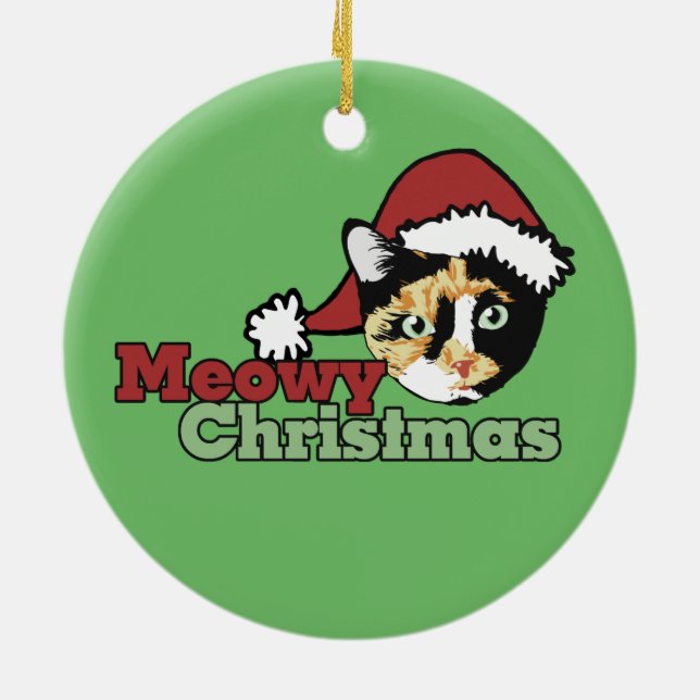 Adorno De Cerámica Bonita Merry Christmas Meow Cat (Atrás)