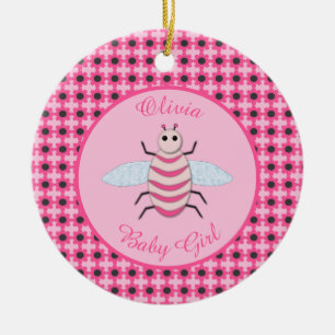 Adorno De Cerámica Bonito Bebé Rosa Bee Personalizado