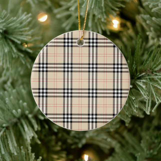Adorno De Cerámica Bonito Beige Plaid Tartán (Árbol)