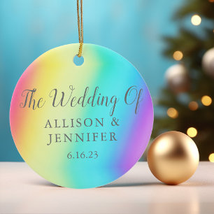 Adorno De Cerámica Bonito Boda LGBTQ personalizado arcoiris