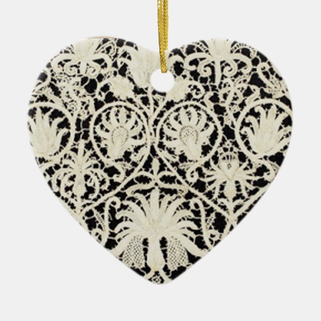 Adorno De Cerámica Bonito clásico blanco de línea de encaje antiguo b (Frente)