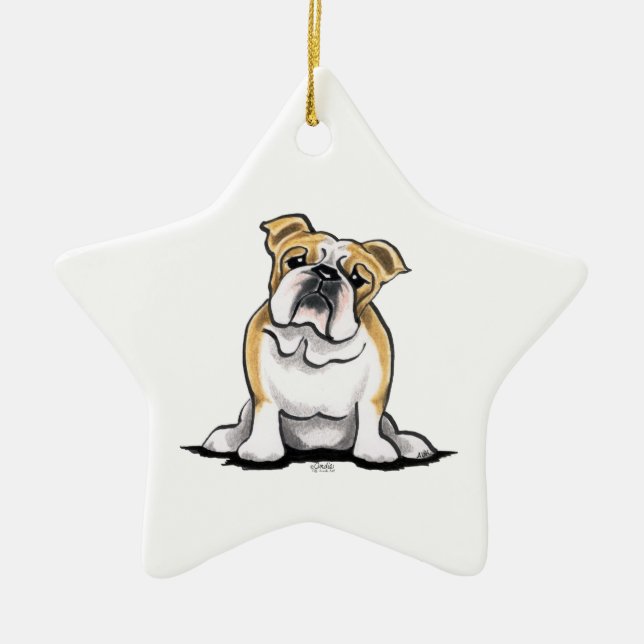 Adorno De Cerámica Bonito de Sentada del Bulldog Blanco Amanecer (Frente)
