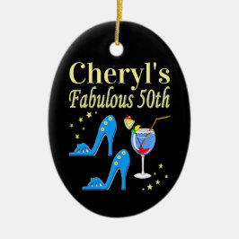 ADORNO DE CERÁMICA BONITO DISEÑO AZUL 50 DE CUMPLEAÑOS