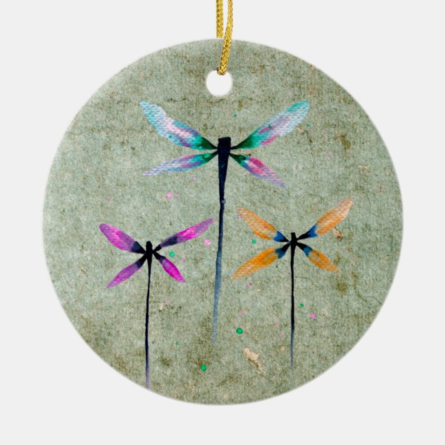 Adorno De Cerámica Bonito dragonflies acuarela rústica (Frente)