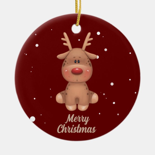 Adorno De Cerámica bonito feliz ciervo de navidad (Frente)