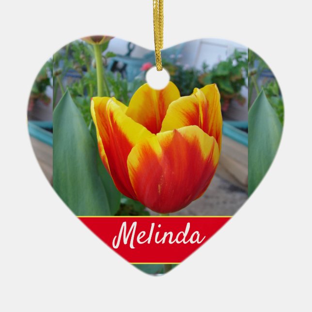 Adorno De Cerámica Bonito Floral Pastel Tulip Red Womans (Frente)